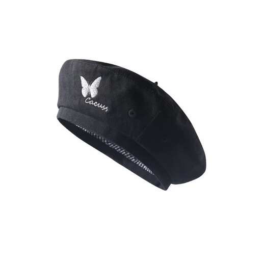 CACUSS new beret women's spring and summer fashion face-showing small embroidery literary black hat painter hat black one size (56-58)