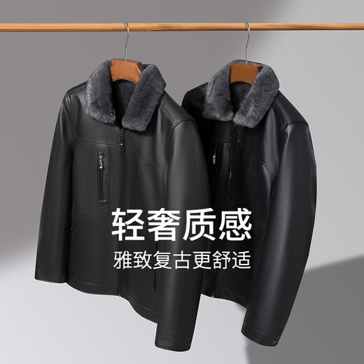 SHANSHAN Shanshan PU leather jacket for men 2025 winter velvet warm casual wear men's long-sleeved easy-care hundred plus thick coat