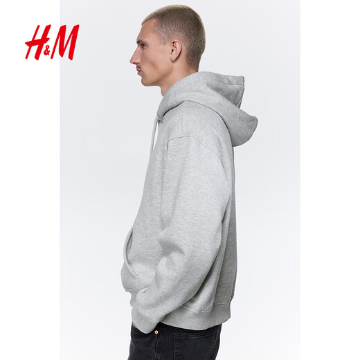 H&M Men's Sweatshirt 2025 Winter Plus Velvet Couple Outdoor Drop Shoulder Loose Red Christmas Hoodie 0970819 Gray S 170/92
