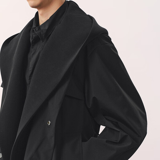 速写男装2026春新品风衣H型连帽oversize长款9Q1913680 001本黑 M