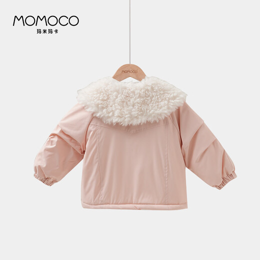 Mamie Maka (MOMOCO) children's clothing girls' jacket 2025 winter style medium and large children's fashionable fur collar jacket pink 140