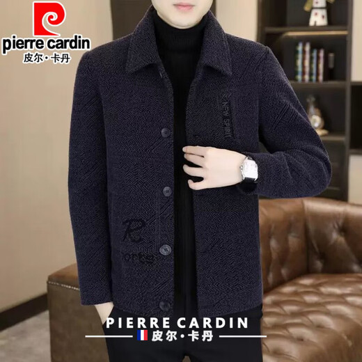 Pierre Cardin Abrigo de lana engrosado de terciopelo para hombre Chaqueta de lana corta y delgada para jóvenes de invierno Chaqueta cálida y atractiva de estilo coreano azul gris M