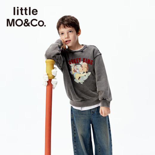 Little MO&Co. Sansan same style Daoxiangong joint series little moco children's clothing 26 spring children's pure cotton sweatshirt long sleeves dark gray 130 130/64