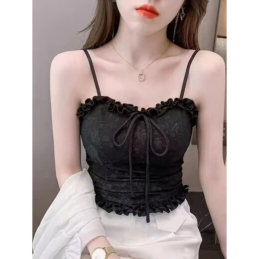 French bow with wooden ears, new sling with lace and padded vest, hot girl wearing pure desire tube top, black 2 pieces, one size fits all, recommended 80-120 Jin Jin is equal to 0.5 kg