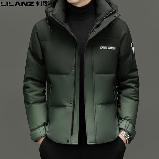 利郎（LILANZ）渐变色羽绒服冬季加厚白鸭绒青年大学生时尚潮流连帽外套 钢铁灰色 M 170【100-120斤】