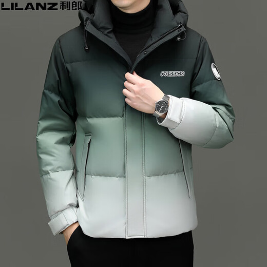 利郎（LILANZ）渐变色羽绒服冬季加厚白鸭绒青年大学生时尚潮流连帽外套 钢铁灰色 M 170【100-120斤】