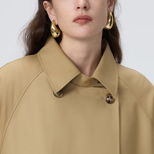 Langzi Basic Wardrobe Classic Double-Breasted Windbreaker Jacket French Intelligent Temperament Coat Autumn New Style Dark Beige XS