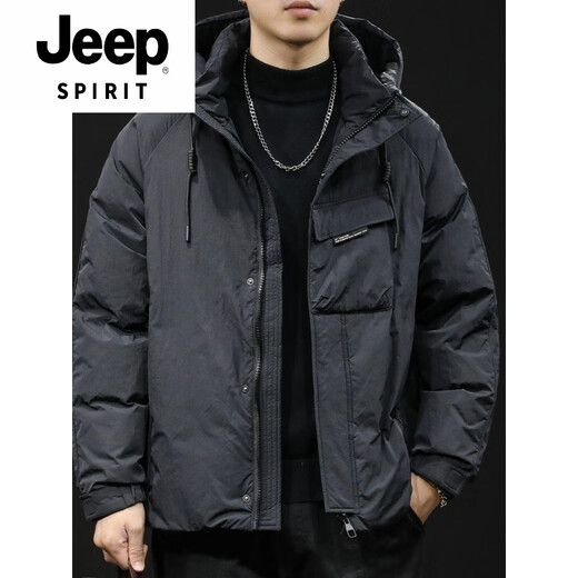 JEEP SPIRIT, новинка 2025, зимний пуховик, рабочая куртка, утепленная, теплая, с капюшоном, мужская легкая, роскошная, короткая, на белом утином пуху, черная (пуховик высокого качества) L рекомендуется 100–115 Jin Jin = 0,5 кг