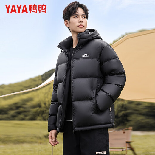 YAYA Daunenjacke für Herren, kurze, verdickte Brotjacke mit Kapuze, junges und mittleres Alter, Winter-Freizeitjacke mit Farbblockierung, 212F, Schwarz, 185