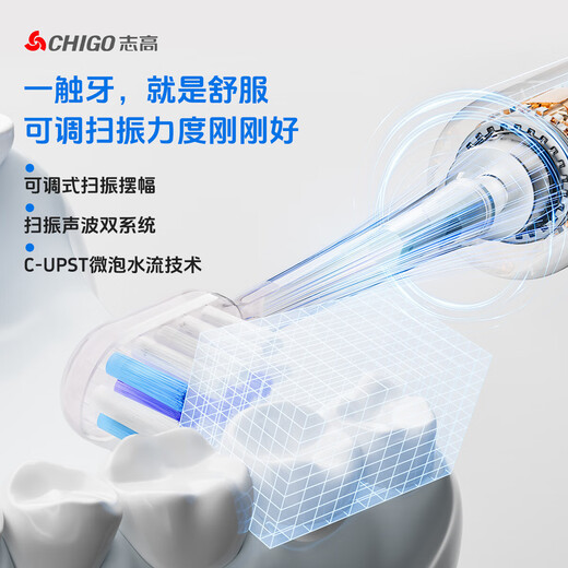 CHIGO Antibacterial Sweeping Electric Toothbrush National Subsidy G50 Adult Soft-bristled Gum Protector Home Fully Automatic Intelligent Waterproof Rechargeable Christmas Gift for Boys and Girls Couples Mist White Body*1+Original Brush Head*3