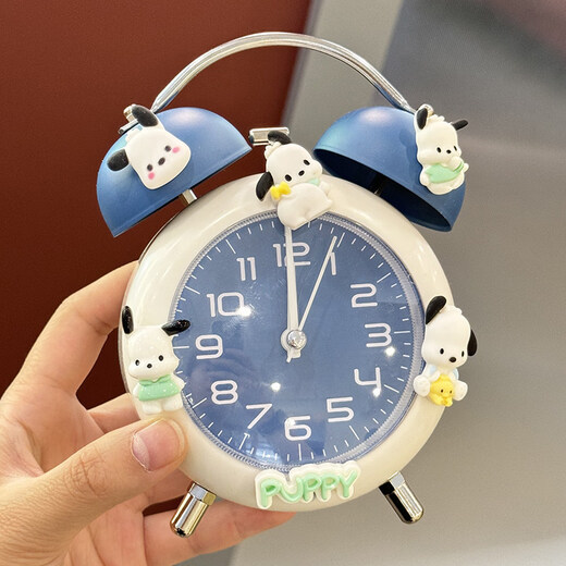 Shijanu KT cat 2024 new alarm clock for students with strong wake-up and silent design for girls and children to get up. Black Kuromi ringer 4-inch alarm clock_free battery_with night light