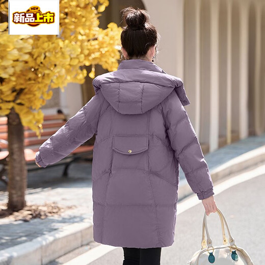 Chujing Winter Down Jacket Women's Medium Long Loose Thickened Hooded White Duck Down Warm Jacket Light Card M Recommended 90-109Jin Jin is equal to about 0.5 kg