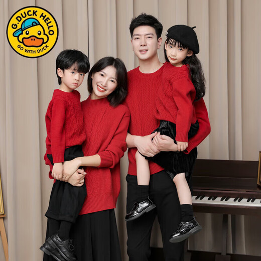 G.duck parent-child outfit for a family of three or four 2025 autumn and winter red sweater Chinese style sweater full family outfit festive wine red parent-child outfit 80 baby (recommended height 75-85cm)