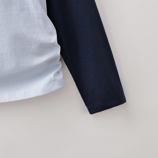 MARC&JANIE Mark Jane Nautical Movement Girls Contrast Color Smocked T-shirt Children's Tops 2026 Spring New Style 560160 Navy Blue 110 cm (recommended height 101-110cm)