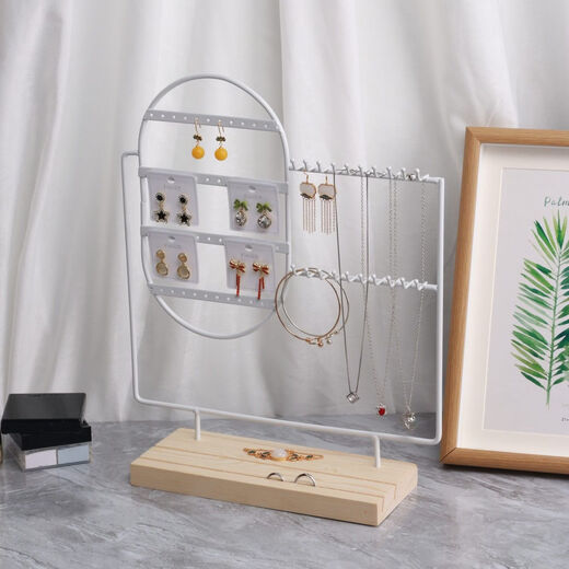 Fantasy simple jewelry storage rack makeup table metal bracelet necklace display rack 4-layer earring jewelry rack desktop entrance hall oval square black