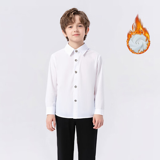 Kalfit children's shirt Korean style children's long-sleeved shirt boy white velvet shirt New Year's greetings white velvet 120
