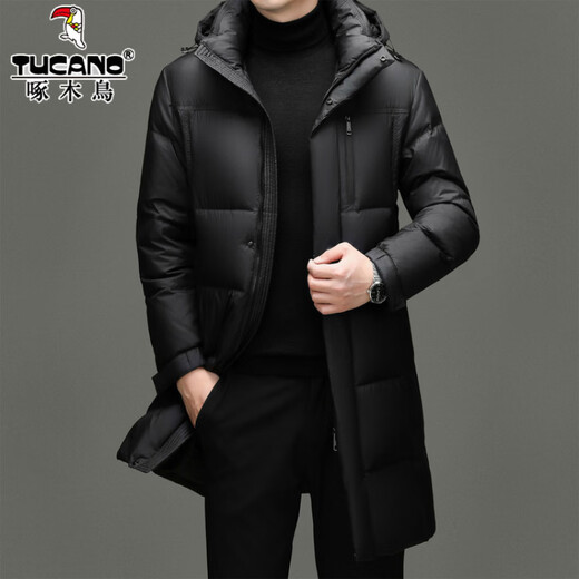 啄木鸟中长款羽绒服男士冬季东北零下40度极寒加厚保暖90白鸭绒外套男 98835黑色 L 175