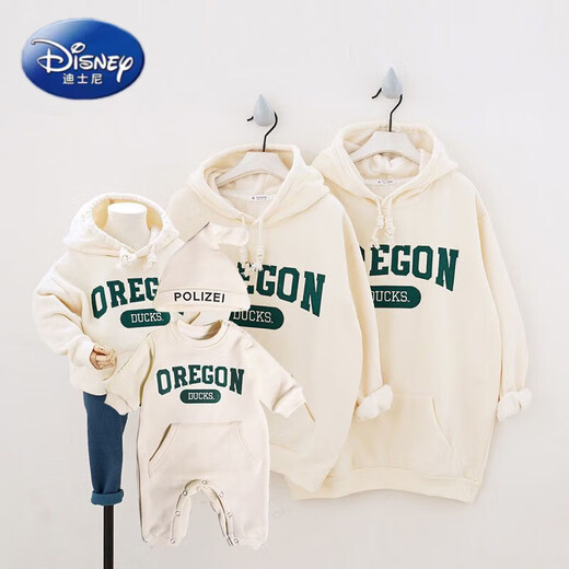 Disney's 100-day parent-child sweatshirt autumn and winter style for a family of three and four, hooded white mother and daughter photoshoot, mother and baby romper, off-white, no velvet, 80 romper with hood, size 80