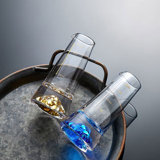 Jinshan liquor dispenser set household small wine measuring device glass small wine cup decanter with scale pouring jug Ice Blue Mountain liquor cup 6 pots 6 cups + Tuanyuan round cup holder