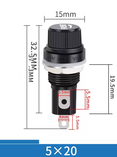 FUSE fuse holder fuse tube holder fuse base 5*20mm6x30mm black knob glass tube 250V 5*20mm screw cap one with 30A fuse
