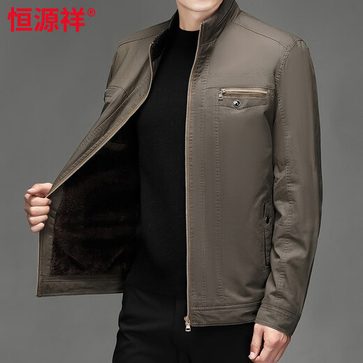 Hengyuanxiang Papá Ropa de otoño e invierno Chaquetas de algodón puro para hombres Chaquetas de mediana edad Ropa para hombres Papás ​​de mediana edad Más terciopelo engrosamiento Algodón puro Color caqui claro Calcetines de algodón sin color más terciopelo 4XL 195 Recomendado 170-185 Jin Jin es igual a 0,5 kg