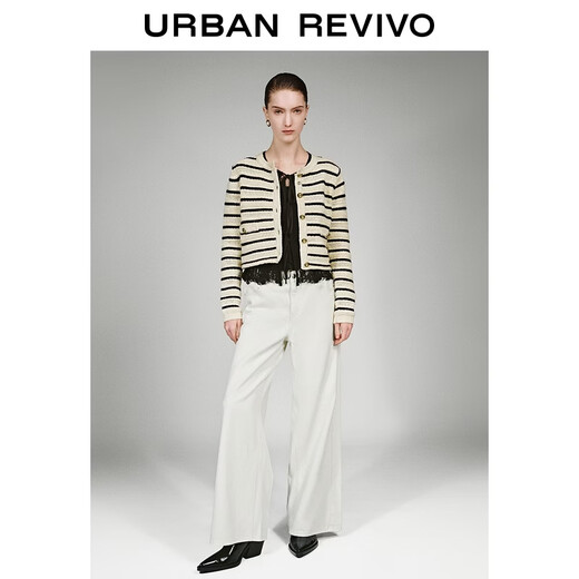 UR2026 Spring New Women's Casual Contrast Color Striped Short Knitted Cardigan UWH960002 Beige Stripe M