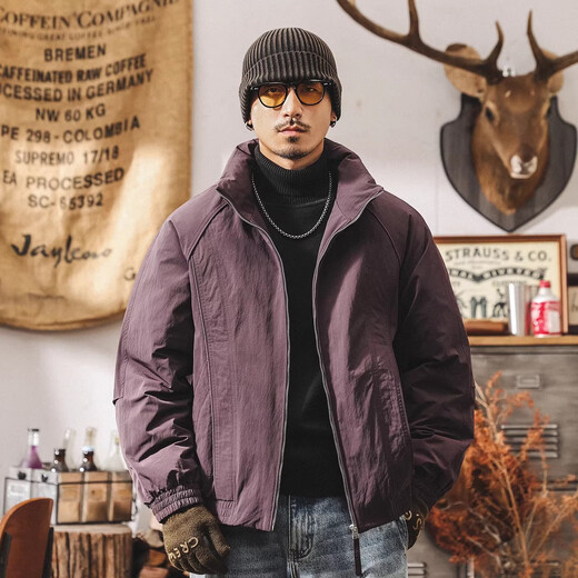 Jay Leno Американский ретро 90 Белый утиный пух Теплый холодный пуховик Мужская зимняя короткая свободная модная брендовая утолщенная теплая куртка Мужская фиолетовая M Подходит для 100-125 Джин Джин равен 0,5 кг