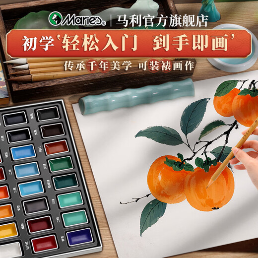 Marley Chinese Painting Pigment Set Solid Chinese Painting Materials Primary School Students Chinese Painting Supplies Tools Full Set Ink Painting Chinese Painting Pearlescent Pigment 12 Pieces 12 Color Chinese Painting + Pearlescent Watercolor