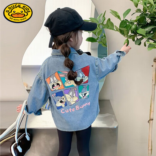HAL.DUCK Girls' Denim Shirt Spring and Autumn 2026 New Children's Clothing Autumn Style Baby Long-Sleeved Top Autumn Shirt Blue 90 Recommended height 80-90
