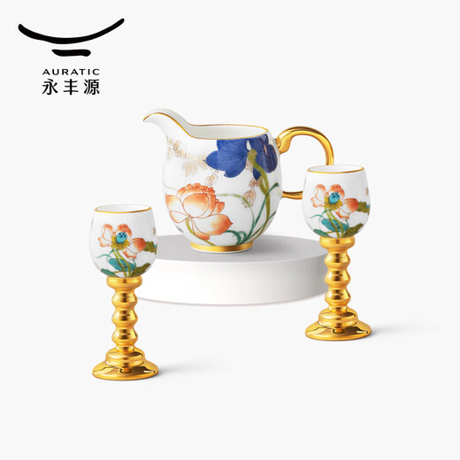 Yongfengyuan 3-head Happy Heming white wine glass and wine dispenser set Ceramic spirit glass goblet Happy Heming 3-head wine set