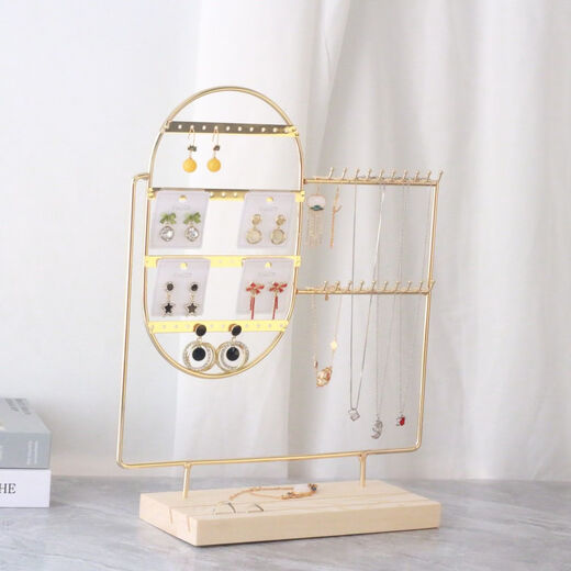 Fantasy simple jewelry storage rack makeup table metal bracelet necklace display rack 4-layer earring jewelry rack desktop entrance hall oval square black