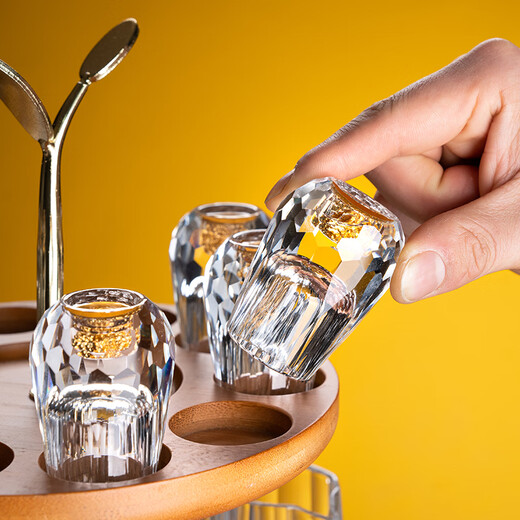 NOTICS crystal diamond faceted gold foil white wine glass set creative turquoise household glass wine dispenser one cup wine cup (1 pot 6 cups) diamond faceted turquoise style