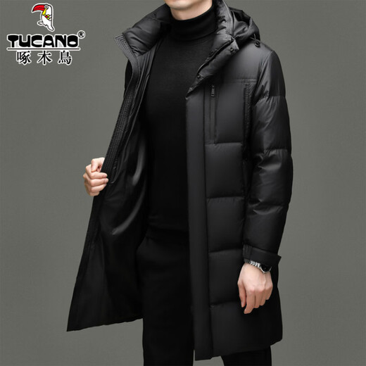 啄木鸟中长款羽绒服男士冬季东北零下40度极寒加厚保暖90白鸭绒外套男 98835黑色 L 175