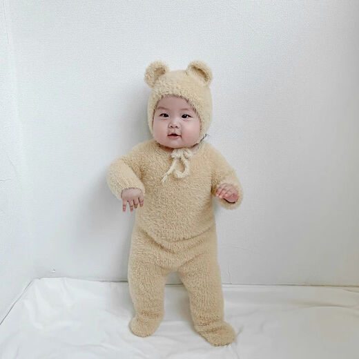 Ultraman Baby Clothes Autumn and Winter Style Plush Jumpsuit Super Cute Warm Bag Romper Suit Baby Winter Outing Clothing 66 Camel Comes with Hat Free Size