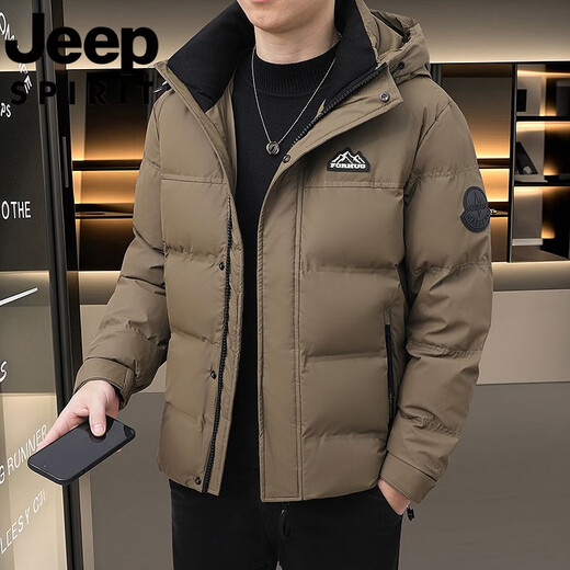 JEEP International Brand Down Jacket Men's Thickened Stand Collar Short Casual New Style 2025 Winter Warm Casual Sports Jacket 8019 White Zipper Pocket Knitted Collar Neck Not Cold L Recommended 95-120 Jin Jin equals 0.5 kg Normal size