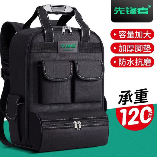 Qinkai Backpack Tool Backpack Strong and Durable Electrician Waterproof Multifunctional Portable Large Capacity Extra Thick Electrician Bag 118 Black Upgraded Alloy Buckle 17 Inch 31*24*43