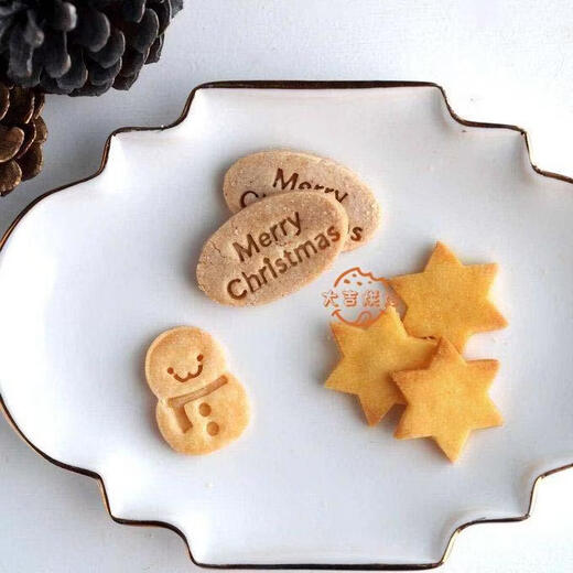 Fantasy Christmas Trumpet Snowman Cookie Mold English Merry Christmas Die Six-Pointed Star Cutting Mold Dessert Baking Tool Happy New Year Mold