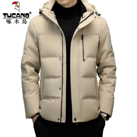 Woodpecker Short Down Jacket Men's Winter 2026 New 90 White Duck Down Thickened Warm Lock Hooded Bread Jacket RR-YR9829 Red M