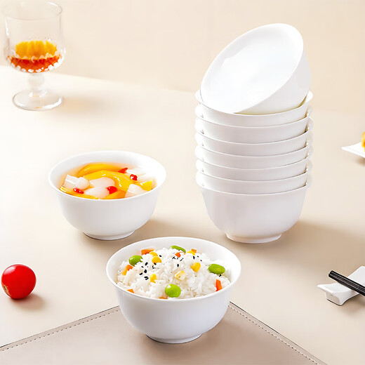 Sky Top Rice Bowl Bone China Small Soup Bowl Pure White Ceramic Home Hotel Tableware Set 4.5-inch Golden Bell Bowl 10 Pieces
