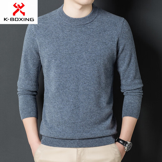 KBXNG劲霸商务男装衫男圆领套头秋冬纯色长袖男士打底衫中年休商务男装 深灰色 S 165
