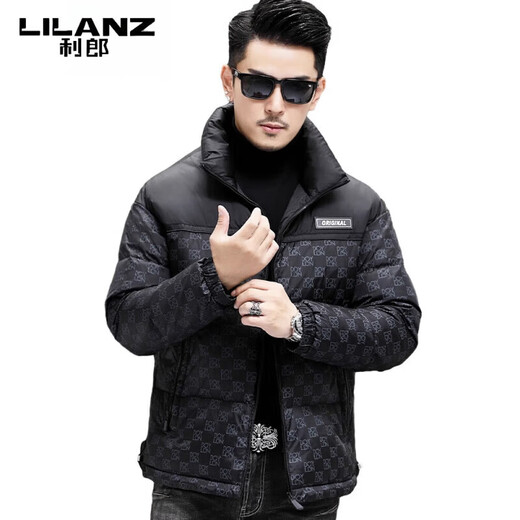利郎（LILANZ）鹅绒羽绒服男短款2025新款冬季加厚保暖立领中年防寒男外套 黑色 XL 180