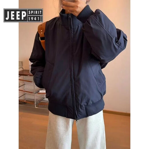 JEEP SPIRIT吉普藏青色轻薄鸭绒羽绒服男冬季美式抗寒保暖立领工装外套 黑色 5XL 200至220斤可穿