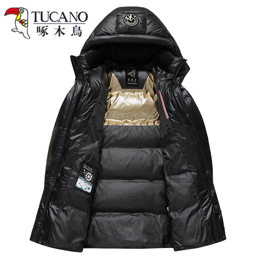啄木鸟（TUCANO）零下极寒加厚鹅绒服中长款羽绒服男女新款冬季亮面连帽防寒服外套 黑色 S 165