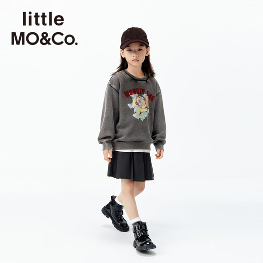 Little MO&Co. Sansan same style Daoxiangong joint series little moco children's clothing 26 spring children's pure cotton sweatshirt long sleeves dark gray 130 130/64