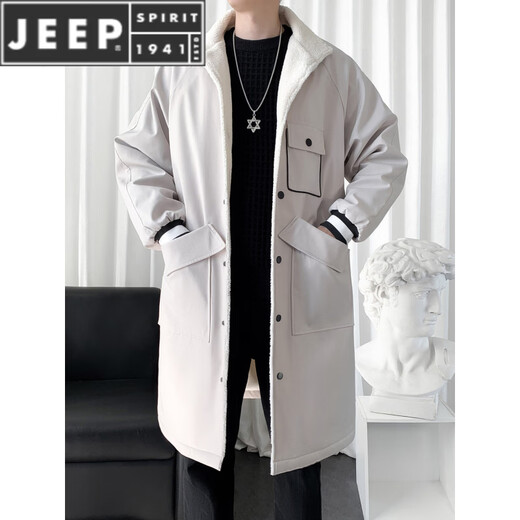 JEEP SPIRIT加绒加厚风衣男长款拼接大衣帅气男装单排扣翻领披肩冬季上衣外套 黑色 M