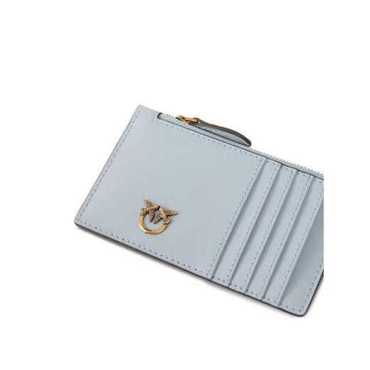 PINKO women's card holder design, anti-slip zipper, lightweight, portable, daily storage, light blue gold hardware, light blue TU