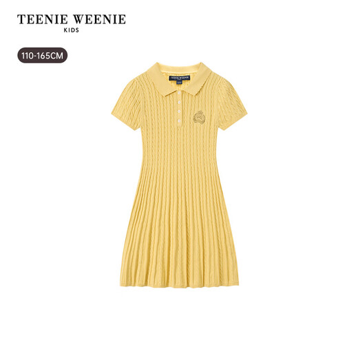 Teenie Weenie Kids 26 years new girls college woolen lapel short-sleeved dress pink 140cm