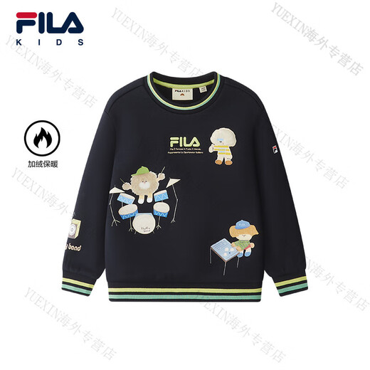 FILA KIDS Children's Clothing Boys' Sweaters 2026 Spring New Children's Velvet Loose Casual Tops Legend Blue-NV 130 cm