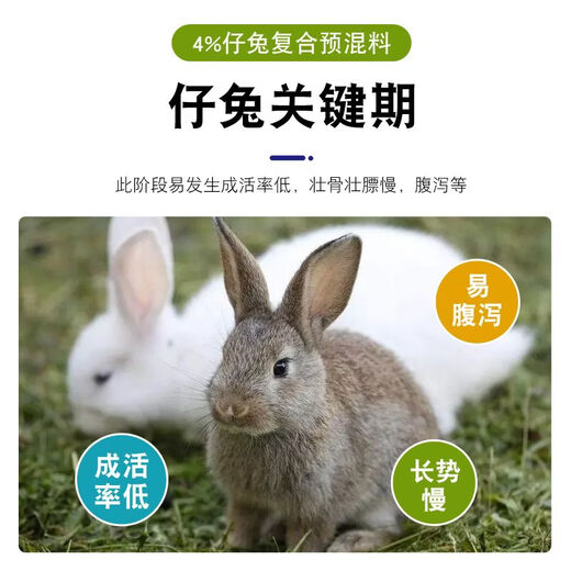 OIMG rabbit premix meat rabbit pup baby rabbit rabbit premix fattening rabbit feed female rabbit premix major manufacturer Sino-US Puco 4% rabbit premix 4 Jin Jin equals 0.5 kg, buy 4 get 1 free, get 5 bags, mixable material 500 Jin Jin equal to 0.5 kg
