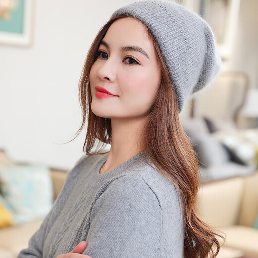 Hengyuanxiang Autumn and Winter Rabbit Wool Hat Women's Korean Style Trendy Casual Versatile Baotou Hat Warm Knitted Pile Hat Women Black One Size